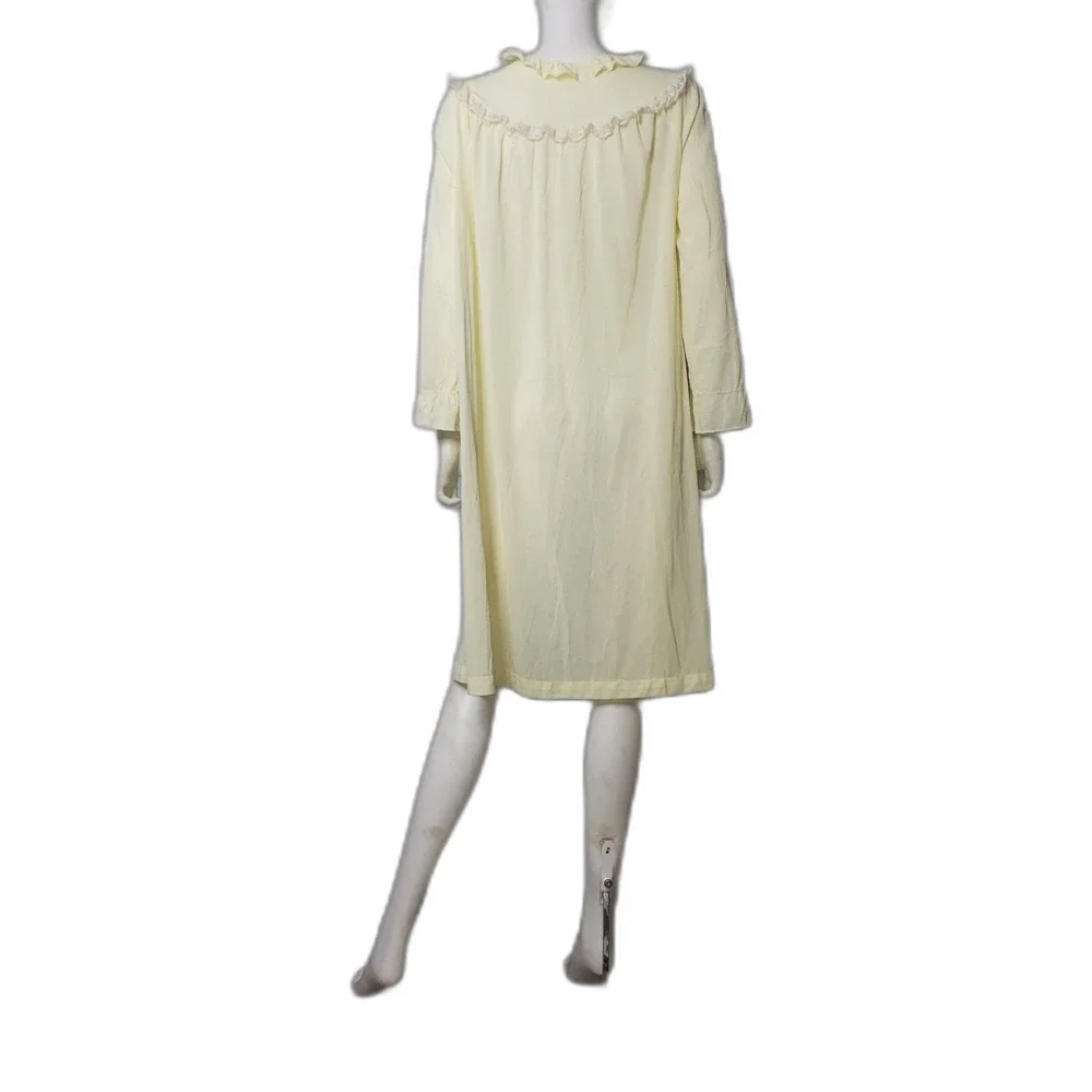 Vintage 60's MISTEE Yellow White Lace Housedress Nightgown Womens Size Large